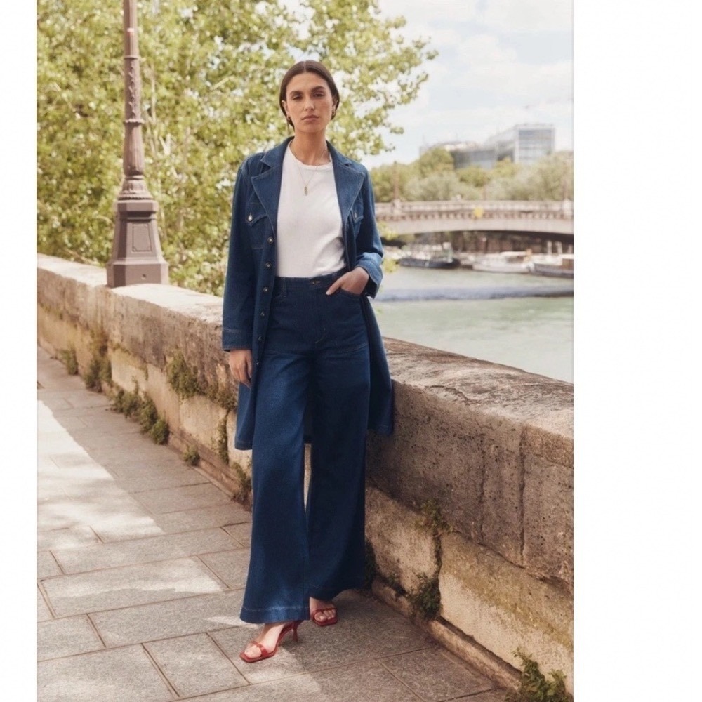 Favorite Daughter The Mischa Wide Leg‎ Jeans in Rome Blue Denim Chain Detail 25